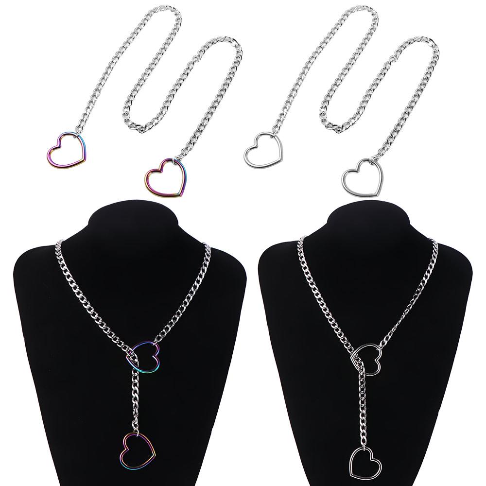 Adjustable Heart-shaped Necklace Stainless Steel O-ring Clavicle Chain  Party Wear