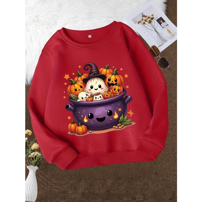 Girls' Stylish Round-Neck Sweatshirt, Casual Print Top