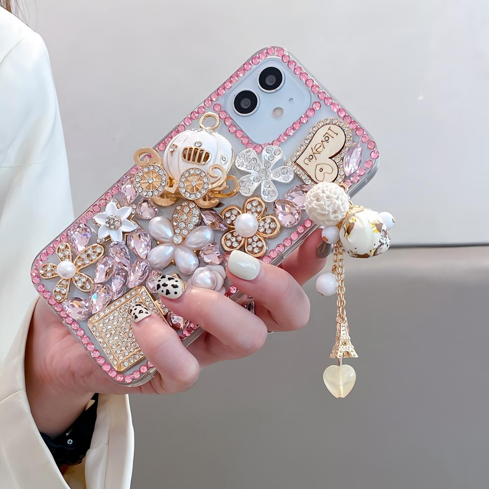 Glitter Rhinestone Phone Case For VIVO Y400 Pro Y300 Y200E Y200 Y300 Y300T Y04 Y03 T4 T3X T4X 4G 5G Bling Crystal Design with Pumpkin Cover Girls Gift