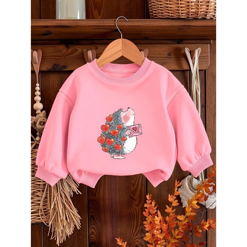 Kids Crewneck Sweatshirt, Cartoon Hedgehog Graphic Print, Spring Autumn Casual Tops