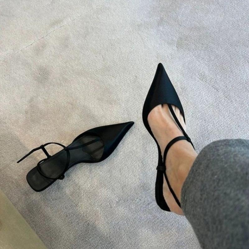 Sommer Damen Schuhe Sexy Spitzschuh Damen Sandalen Bequeme Niedrigabsatz Sandale Schlicht Vielseitig Große Größe Pumps 34EU/CN35 schwarz