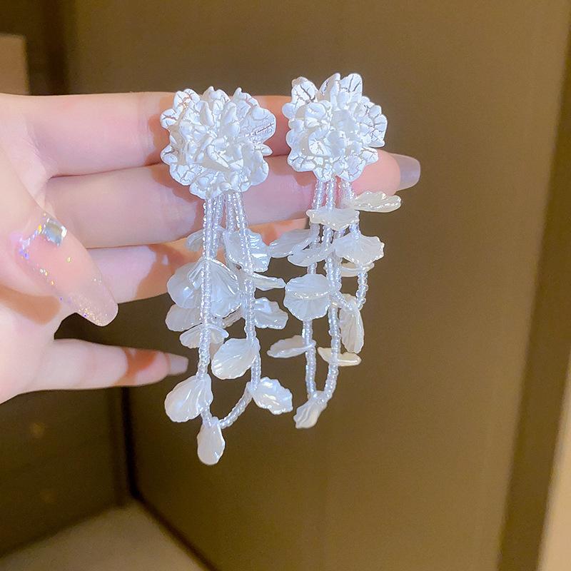 

Модные белые серьги-ракушки с цветком и темпераментом, новые серьги, европейские и американские модные серьги высокого класса