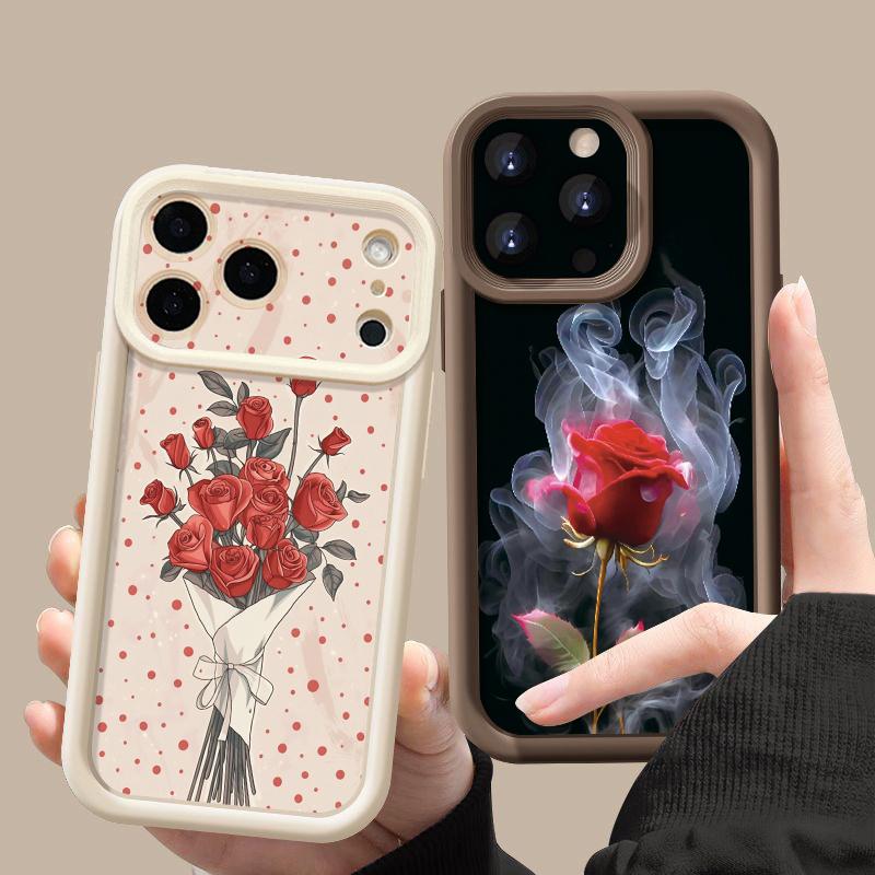 Soft TPU Phone Case For iPhone 17 Pro 15 16 Pro Max 14 13 Pro Max 16e 17e Shockproof Red Rose Candy Color Silicone Back Cover