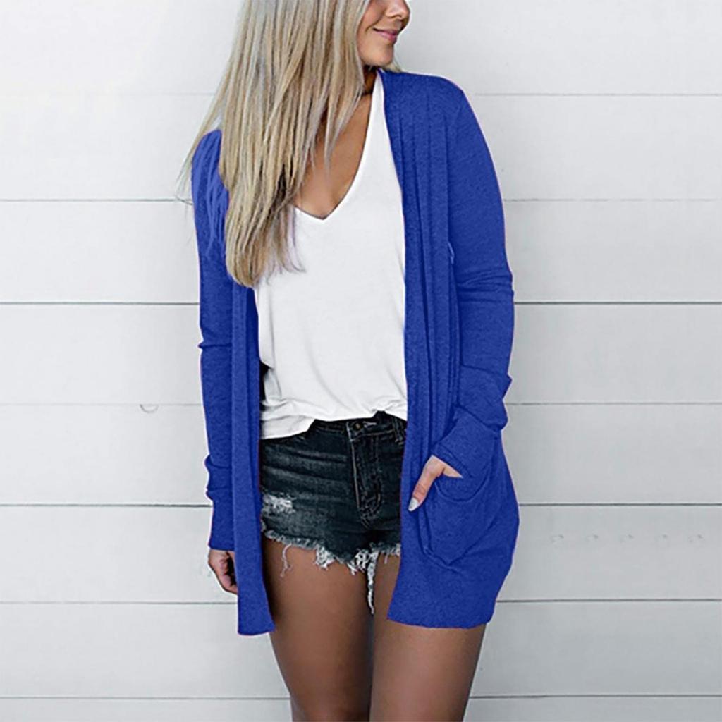Women's Solid Color Top Long Sleeve Cardigan Top Lightweight Long Jacket