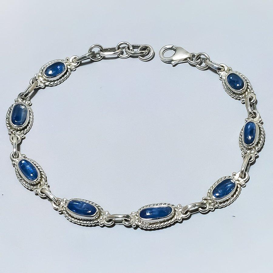 Natural Blue Kyanite Gemstone 925 Solid Sterling Silver Gift Bracelet 7-8" g6I28