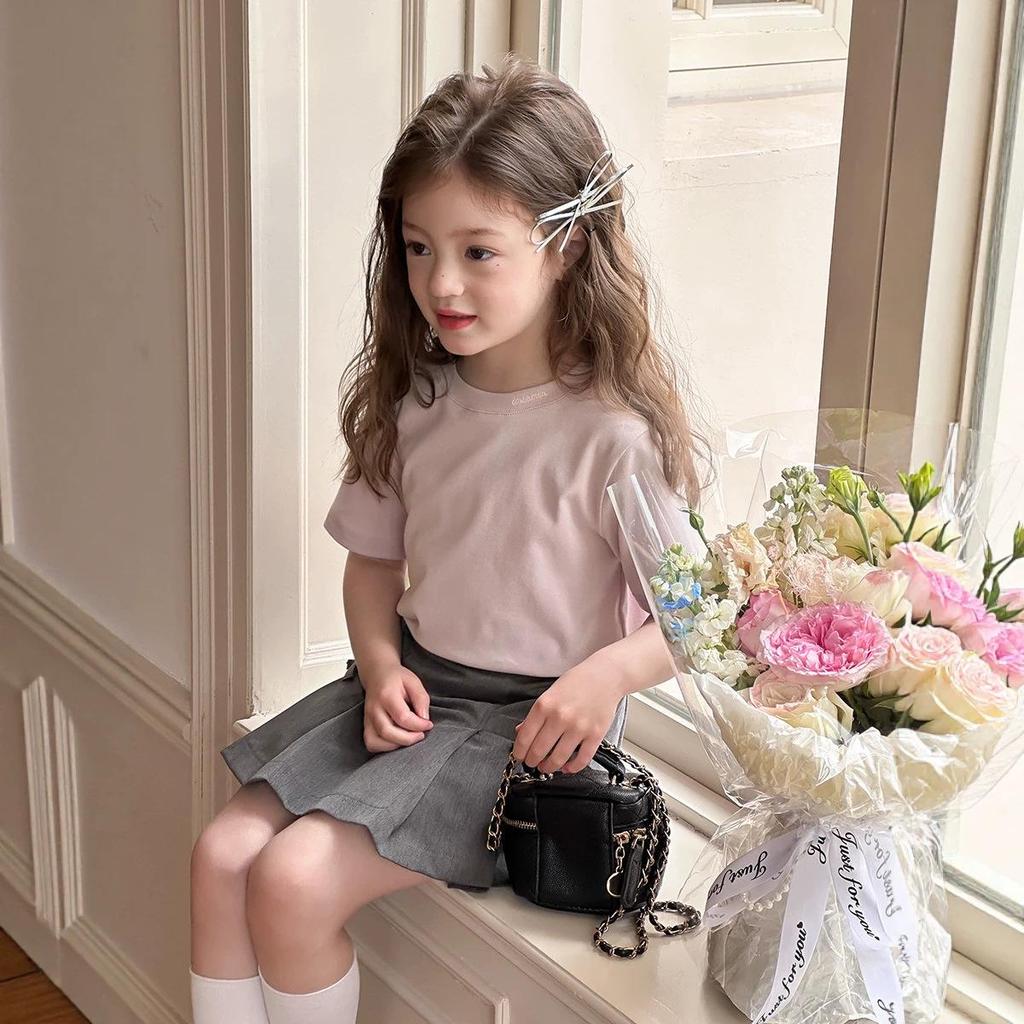 Girls' Korean Style Summer Round Neck T-Shirt - Trendy Casual Short Sleeve with Letters
