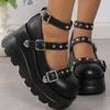 Womens Platform Shoes Punk Style Gothic Shoes Wedge Heeled Single Oes Fashion Leather Casual Footwear Thick Sole Mary Jane Shoes