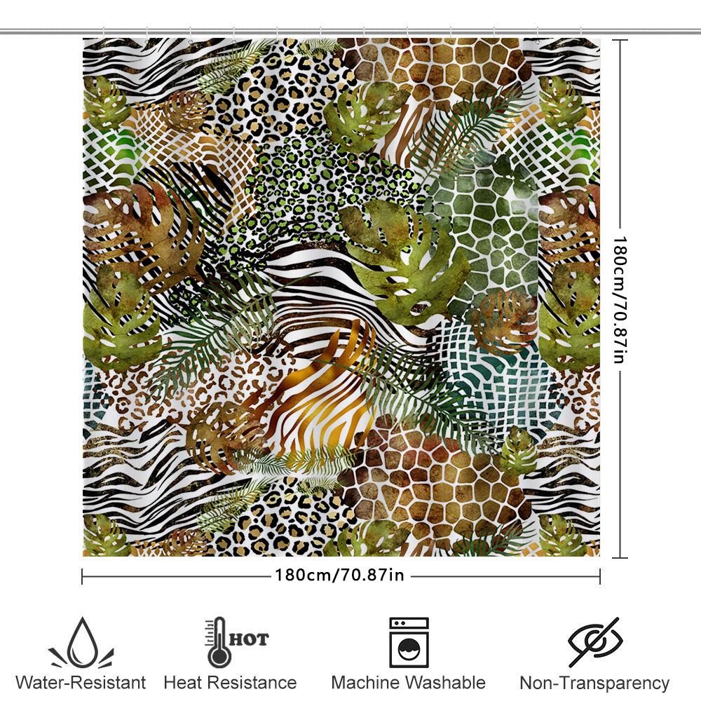 Luxus Tierprint Duschvorhang Mehrfarbig Grün Weiß Schwarz Gold Zebra Leopard Palme Design Wasserdicht Bad Dekoration f