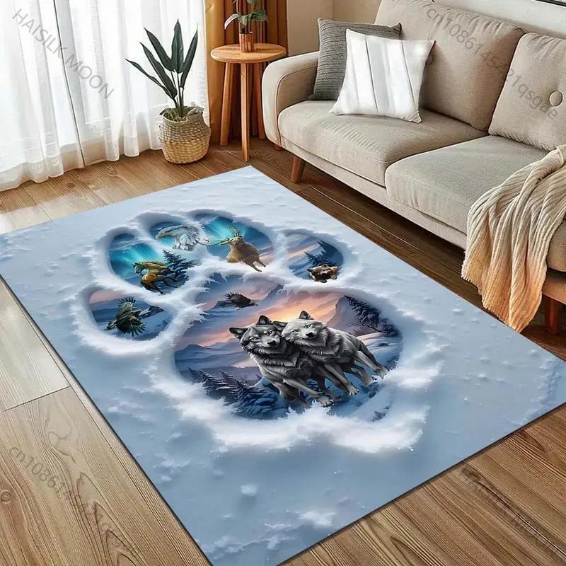 1 Stück Schneewolf Pfotenabdrücke Kreativer Druck Teppiche, Weiche Teppiche, Wohnzimmer, Esszimmer, Schlafzimmer Heimdekoration Matte Schneller Versand