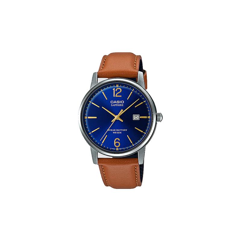 CASIO 50 meters waterproof Quartz leather strap men's watch blue dial MTS-110L-2A
