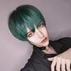 Men's Harajuku-style Green Short Wig, Semi-Long, Fashionable, with Net, Natural, Unisex