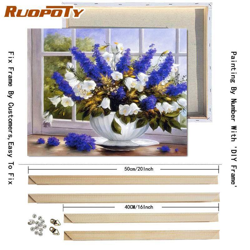 RUOPOTY Oil Painting By Numbers Flower Acrylic On Canvas DIY Frame Wall Art Picture By Numbers Daisy Children's Room Decor