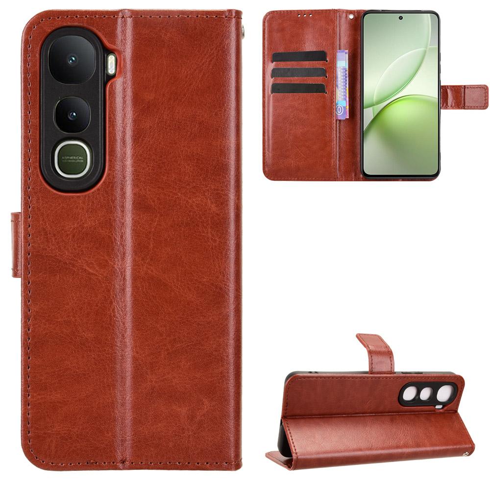 For Vivo Y400 5G/vivo Y400 4G PU Leather Case with Strap Crazy Horse Texture Phone Wallet Cover