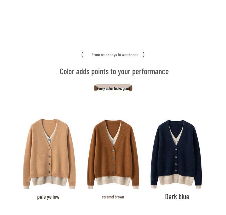 Soft, Skin-Friendly Cashmere Knit Color-Block Cardigan - Single-Breasted, Loose, and Slimming for Autumn/Winter Women's Wear