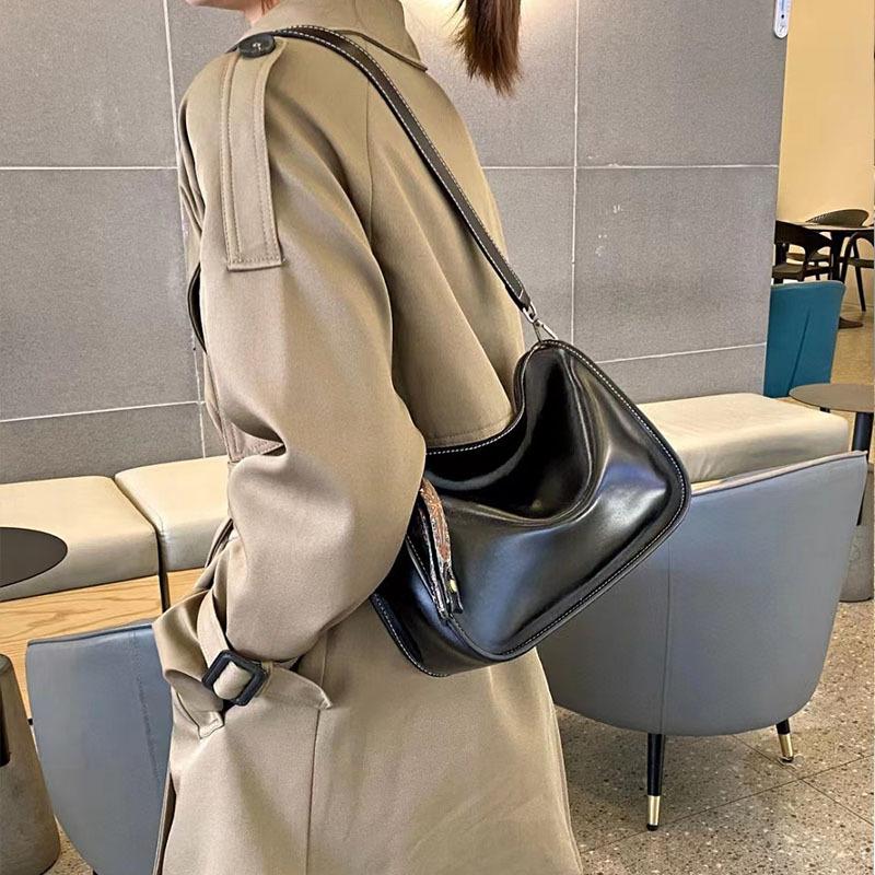 Genuine Leather Underarm Bag Women's Large Capacity Commuter All-in-one Soft Leather Broadband Vintage Casual Shoulder Crossbody Bag