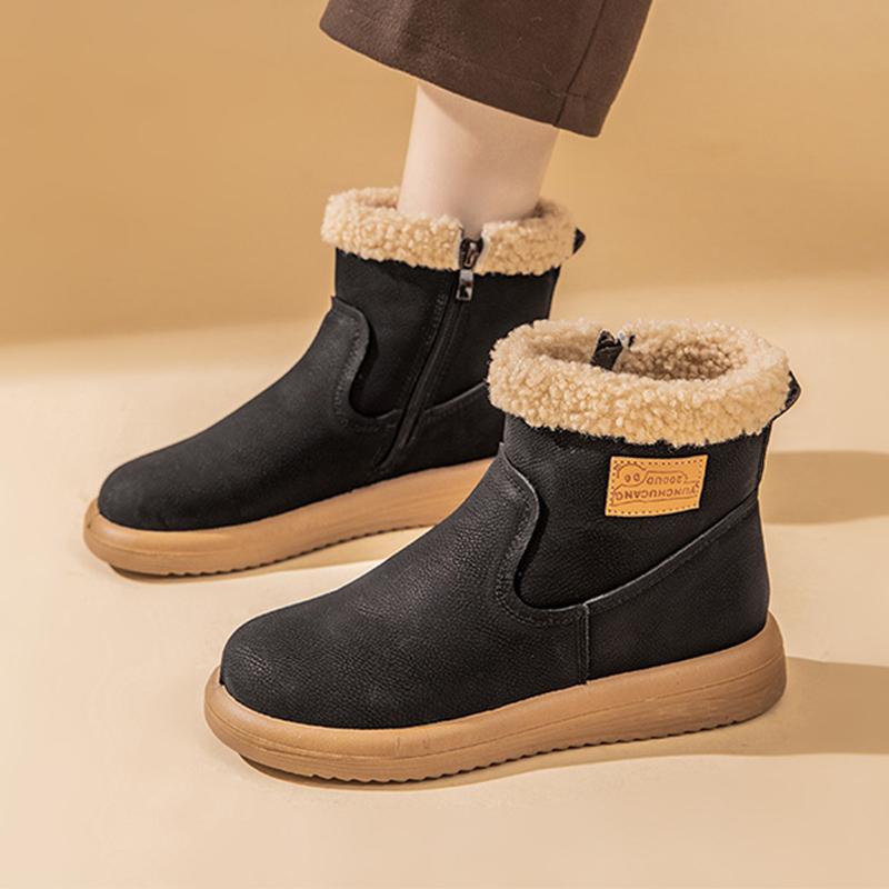 Ekte Lær Snøstøvler Dame V vintersko Vanntett Varm Plysj Kald Vinter Damer Ankelstøvletter Sklisikker Plussstørrelse 41