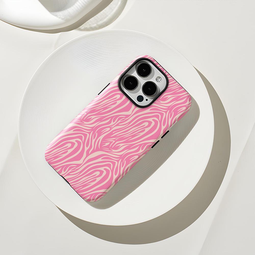 Sweet and cool millennial style zebra pattern mobile phone case iPhone13 glossy anti-collision two-in-one magnetic film case Apple 17