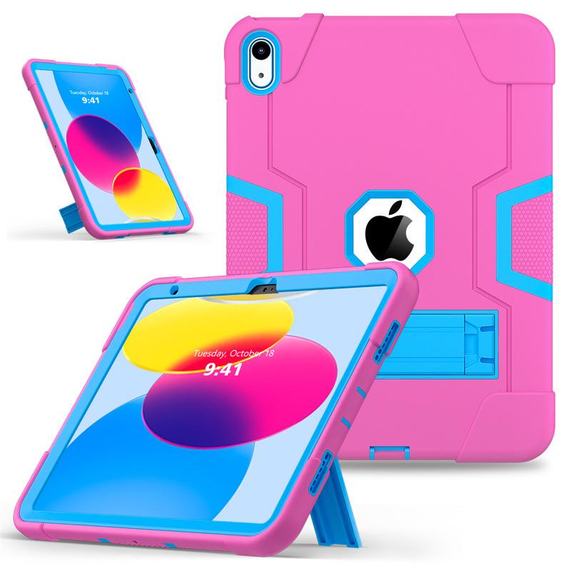 iPad 10th Gen 2022 Silicone Case with Stand, Drop-proof, Color Block Design, Full Coverage for iPad A16 11th Gen
