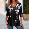 Women's T-Shirt Floral Graphic Flower Elegant Fashion Tee Long Sleeve T-shirts V-Neck Regular Tops Pullover Fall Winter