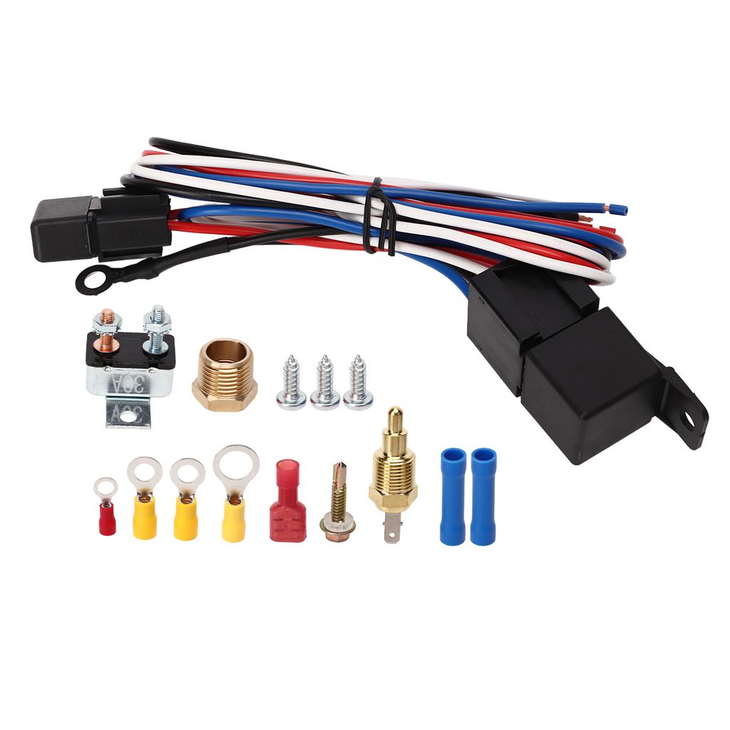 12V Electric Radiator Fan Thermostat Control Relay Wire Kit Complete for Cars Trucks Buses