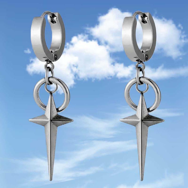 Unisex Punk Gothic Stainless Steel Star Cross Earrings - Minimalist Trendy Design for Couples