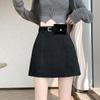 High-Waist Plus Size Korean Style PU Suede A-Line Skirt with Belt Bag - Spring/Autumn Women's Short Skirt