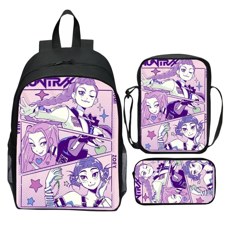 Neuer Druck Hunter Demon Girl Group Huntrix Kpop dreiteiliges Set Schultasche Cartoon Grundschulrucksack für Jungen und Mädchen CLE