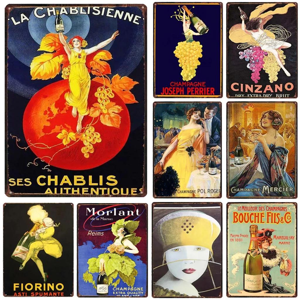 Metallblechschilder Chablis Fiorino Wanddekoration Plakette Vintage Kunstposter Eisenmalerei für Man Cave Zuhause Café Garten Club Bar