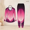 Women Plus Size Nurse Scrub Set V Neck Long Sleeve Printed Pink Purple Pockets Two Piece Outfit