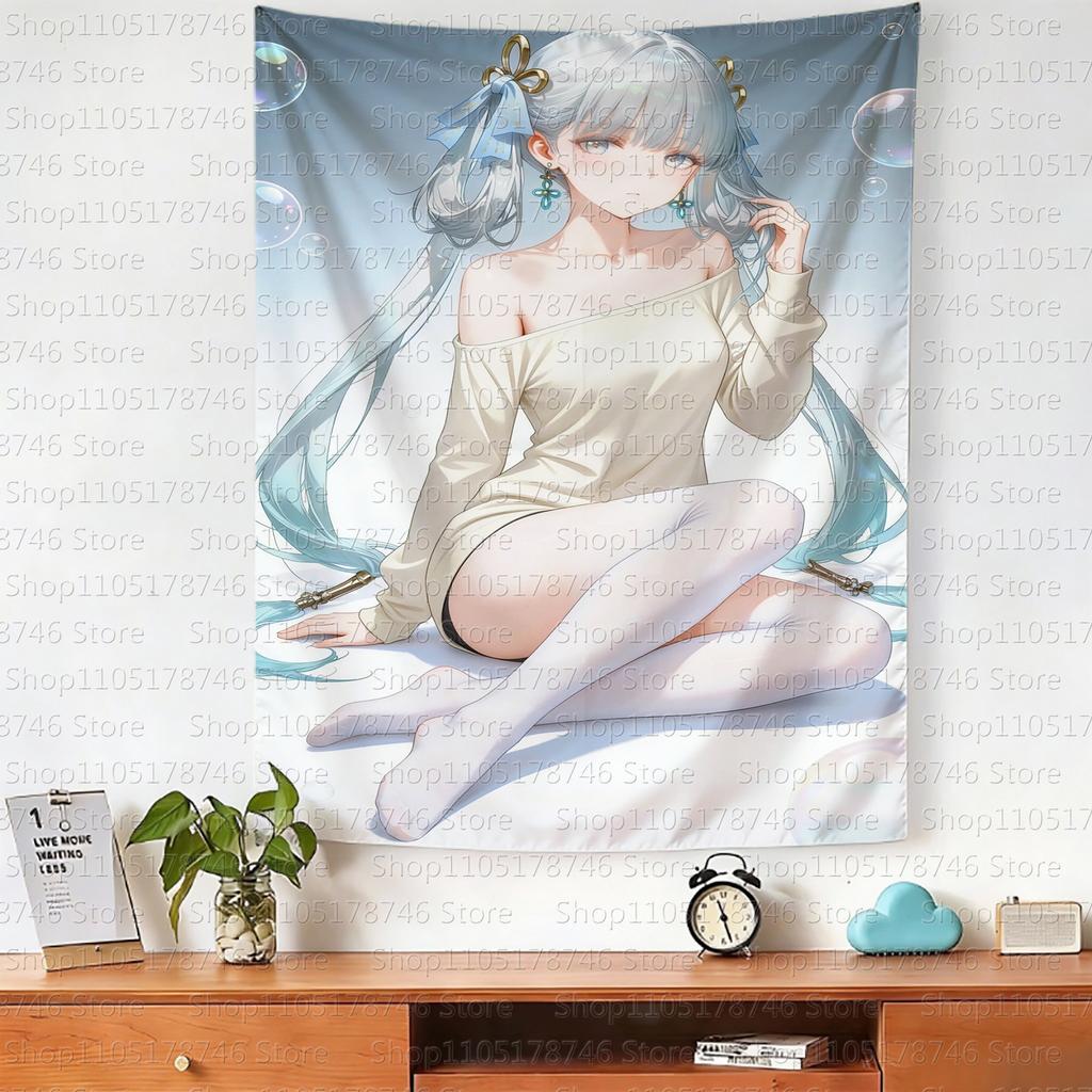 Kawaii Home Decor Wall Hanging Tapestry Wuthering Waves Jinhsi Girl Tapestry Wall Bedroom Background Decor Cute Fashion Tapestry