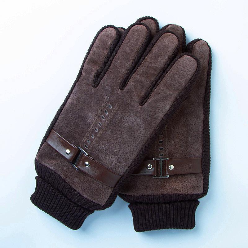 Thickened and Fleece Leather Gloves In Winter All Fingers for Men's Sports Cycling Cold Proof Wind Proof Warm Touch Screen Electric Vehicle Skiing