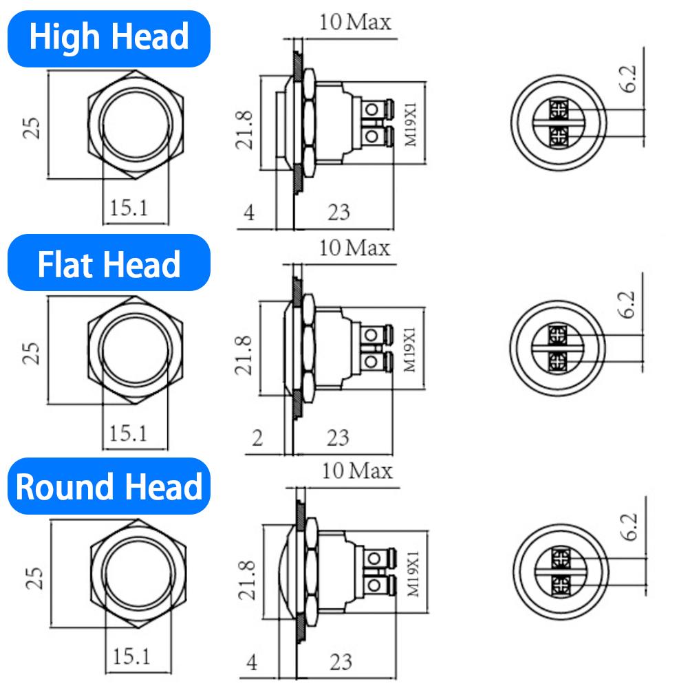 16/19mm 1NO 1NC Flat Head Waterproof Momentary Reset Metal Push Button Switch Screw Terminal Car Engine Doorbell PC Power Switch