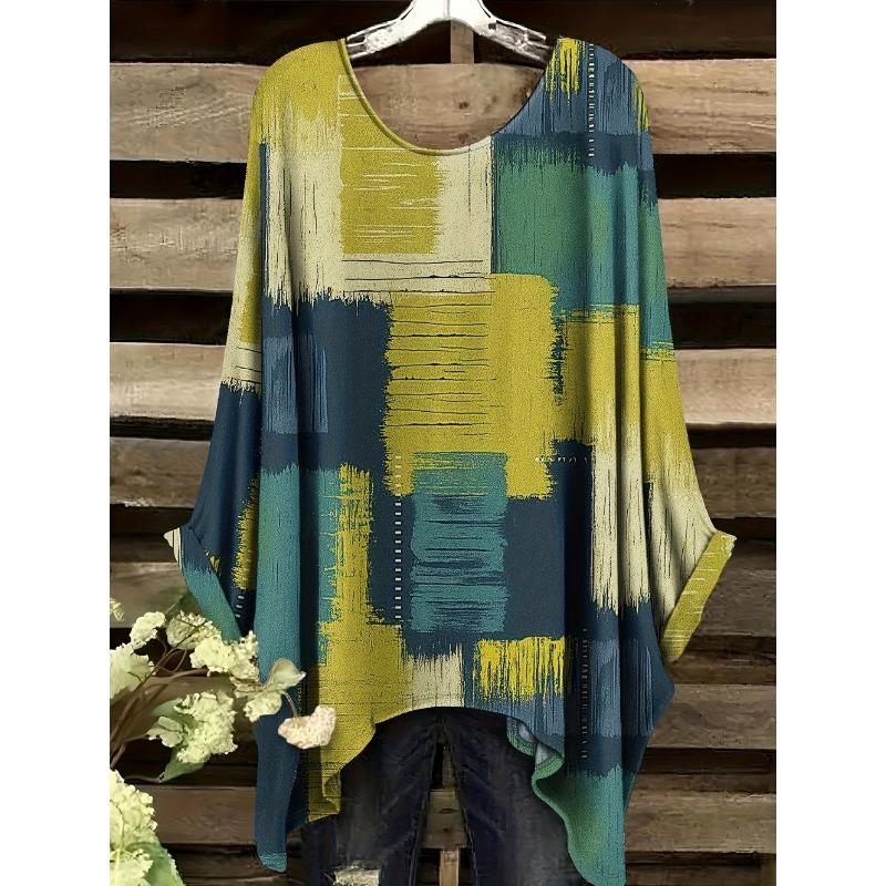 

Women s Striped Checkered 3D Printed T-Shirt Summer New Round Neck Casual Fashion Women s Loose Asymmetrical Hem Street Tops 1XL