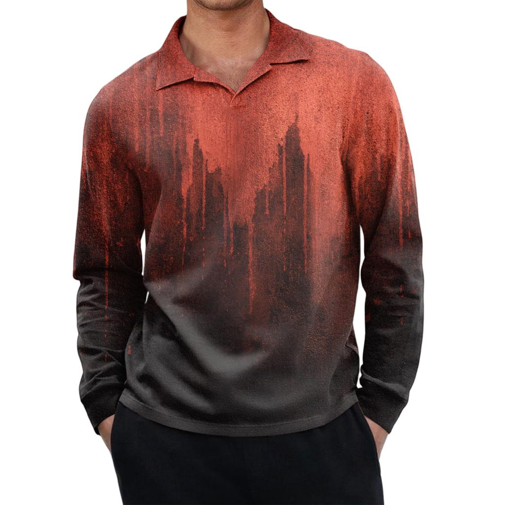 Men's Casual Retro Small V-neck Long-sleeved Top