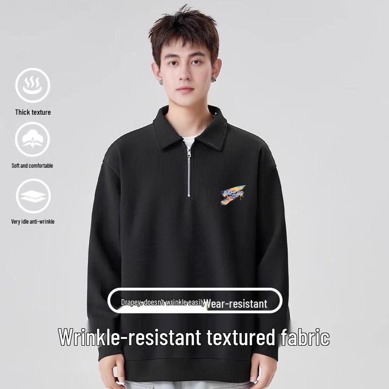 Baleno Men's Waffle Knit Turn-down Collar Sweatshirt