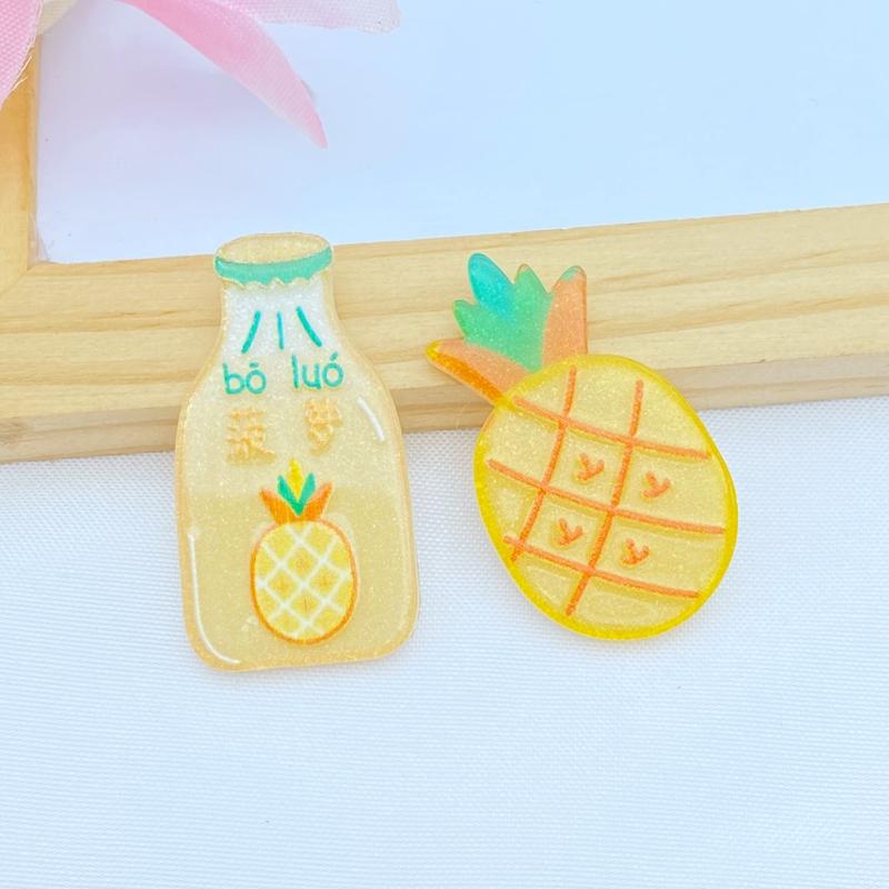 

10Pcs New Cute Acrylic Fruit Beverage Series Flat Back Cabochon Scrapbooking Hair Bow Center Embellishments DIY Accessories