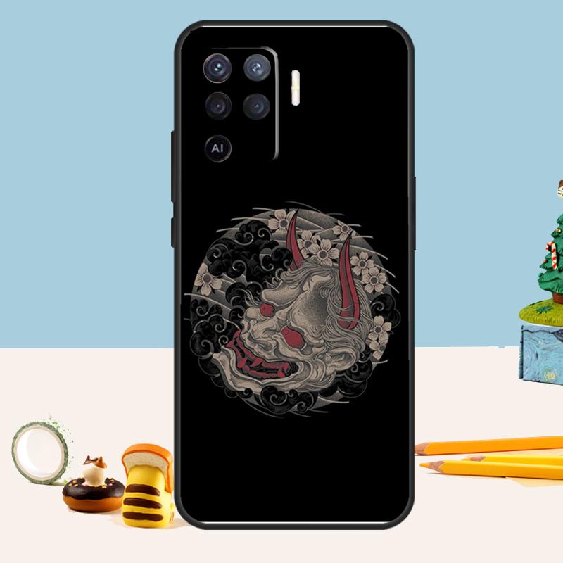 Japanese Oni Hannya Demon Mask Case For Oppo A80 A60 A40 A15 A16 A17 A57 A94 A74 A54 A76 A96 A18 A38 A58 A78 A98 A5 A6 Pro