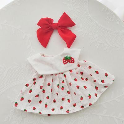 Vestido de fresa para muñecas y horquilla con lazo, accesorio de ropa hecho a mano, atuendos casuales para niñas de 38 cm