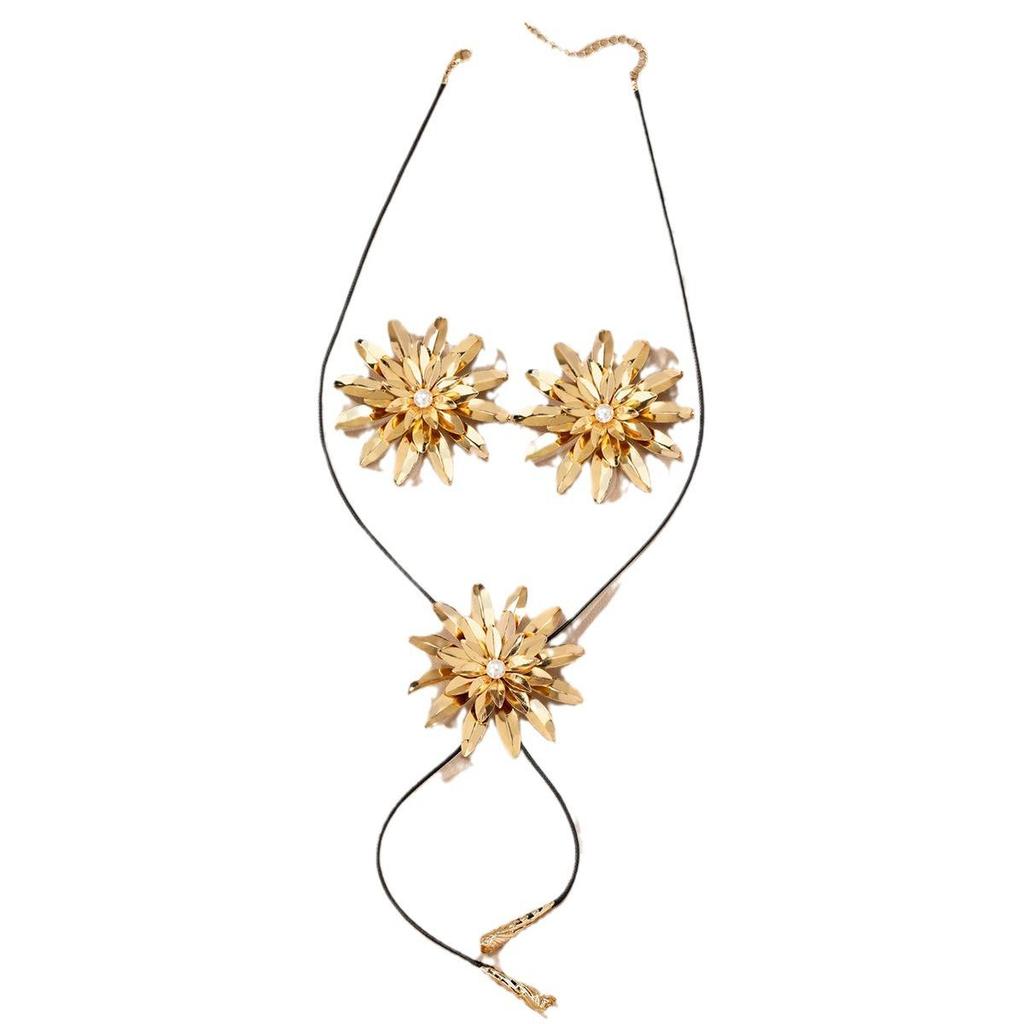 Double-Layer Daisy Pendant Necklace & Earring Set - European & American Style