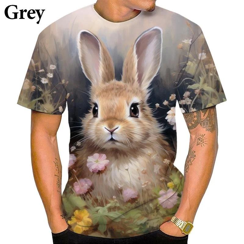 Sommer Niedliches Tier Kaninchen Muster 3D Gedrucktes T-Shirt Lässig und Lustig Street Persönlichkeit Rundhals Kurzärmelig Herren T-Shirts