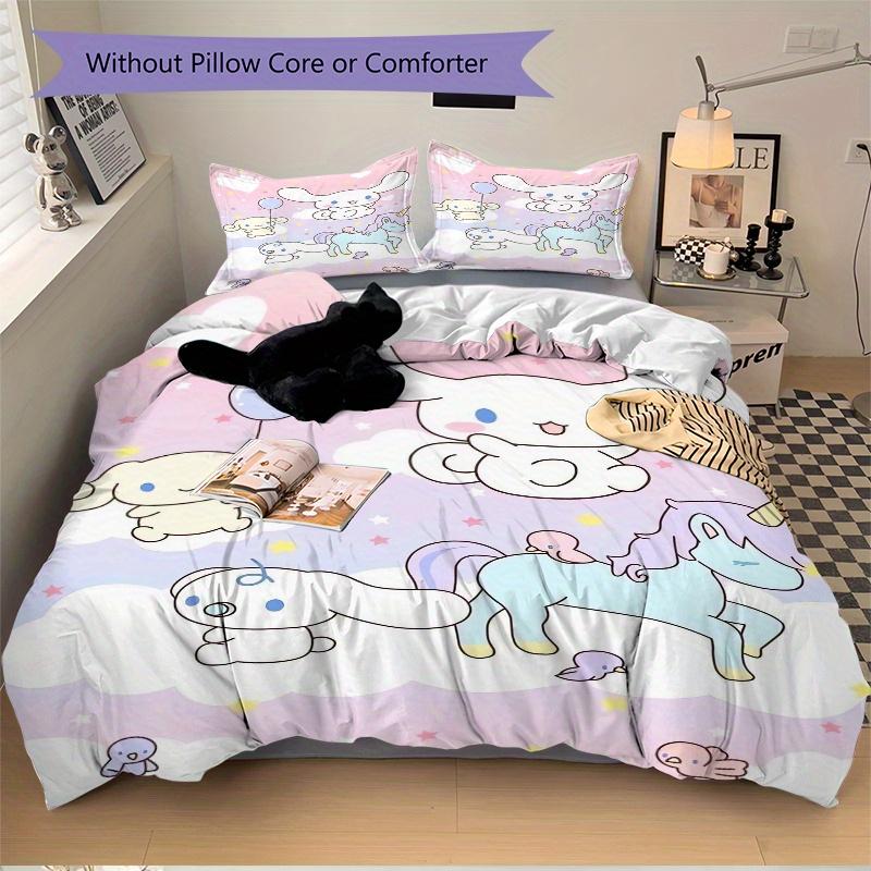 3pcs Unicorn and Cinnamoroll Printed Quilt Set - Soft and Comfortable Quilt Cover for Bedroom, Guest Room Decorative Bedding Set W113