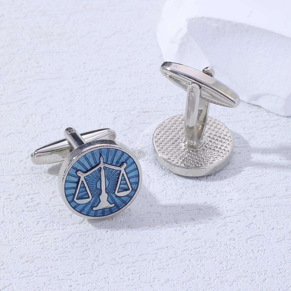 2024 Blue Painted Balance Scale Round Cufflinks Lawyer Suit Men's Shirt Accessories High Quality Alloy Cuff Button Business Gift