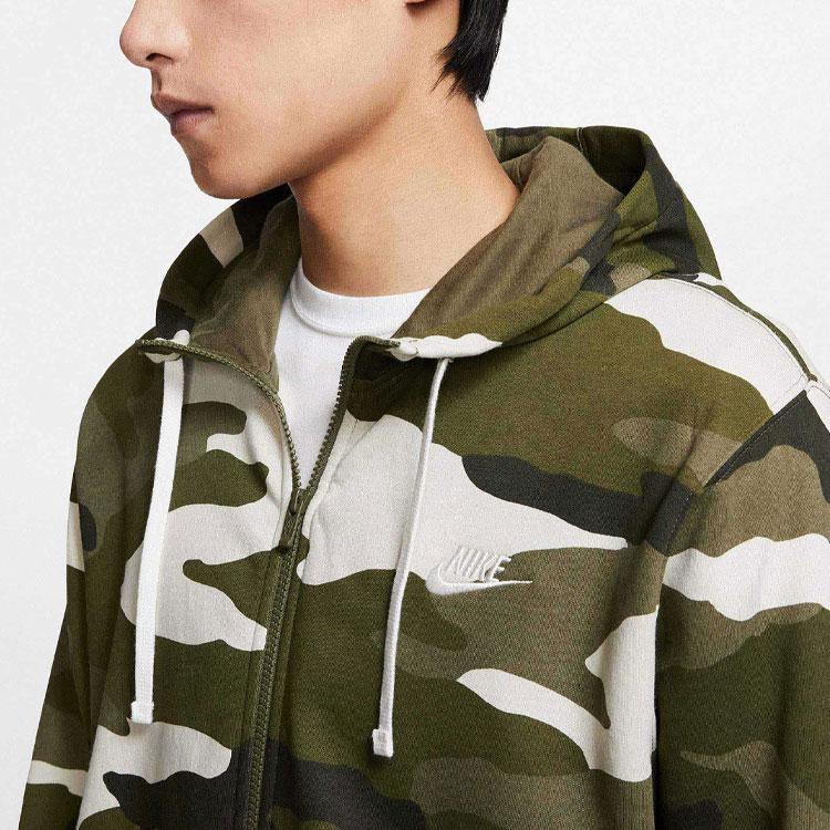 Nike Camo Logo Print Zip-up Hoodie With Long Sleeves Men Tops Green BV3625-222