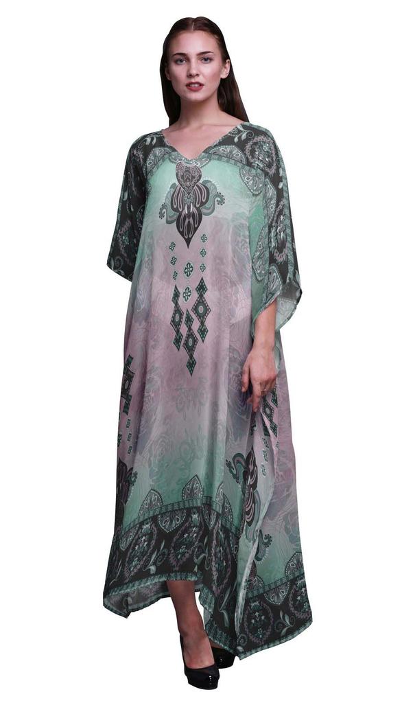 Phagun Floral Damask Ladies Plus Size Kaftan Summer Wear Beach Coverup Kimono