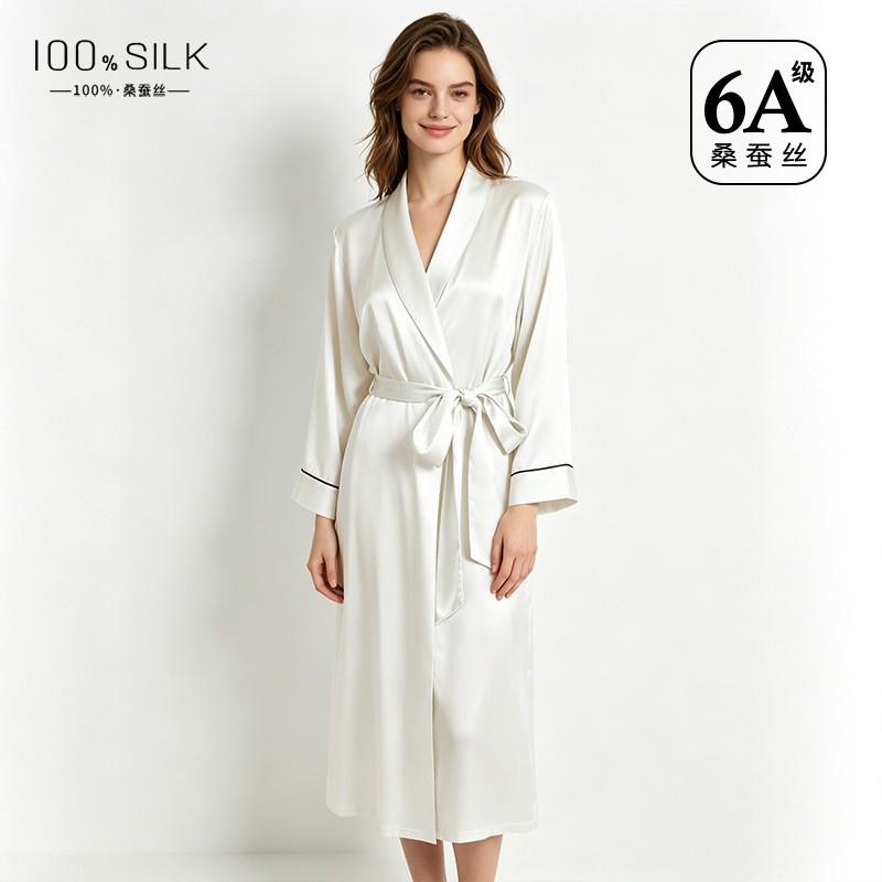 100% Pure Silk Womens Long Robe Lightweight Sleepwear Lounge Gown Home Fall Winter