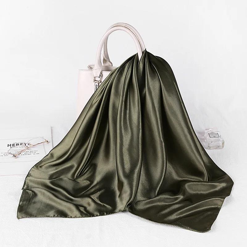 Fashion Hijab Scarves For Women Silk Satin Hair Scarf Female Solid Colors Kerchief 90*90cm Square Shawls Neck Scarfs For Ladies
