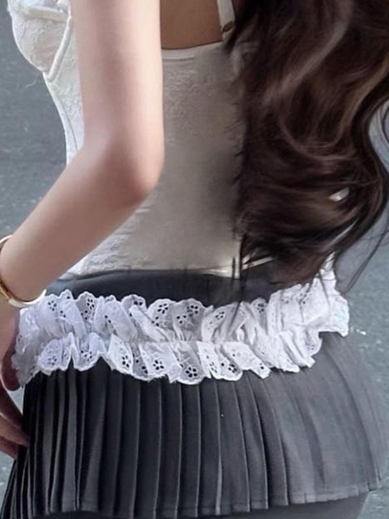 European & American Sweet Style Lace Pleated Two-Piece Short Skirt for Girls