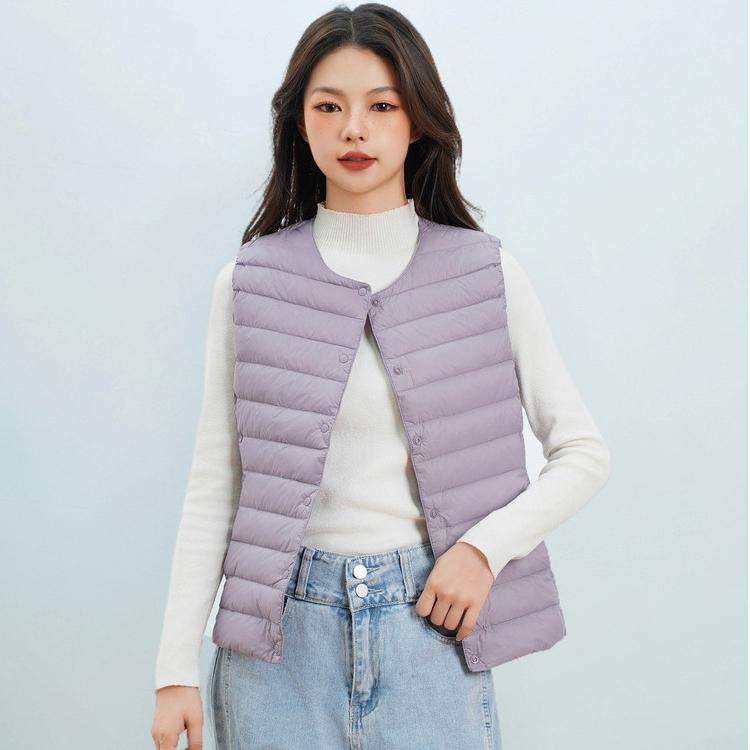 Autumn and Winter Women's Waistcoat Round Neck V-neck Lightweight Down Jacket Vest Duck Down Waistcoat