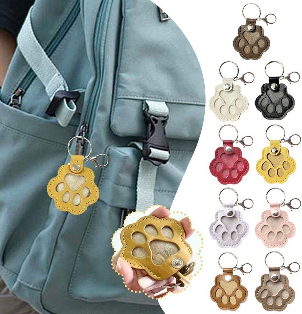 Memorial Pet Hair Storage Bag Multifunctional Portable Paw Shaped Pu Leather Keychain Commemorative Pet Diy Decoration Gifts For Pet Lovers