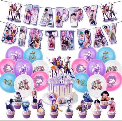 Demon Hunters Party Cutlery Set Banner Backdrop Balloons Cake Topper Outdoor Picnic Supply Birthday for Korean Kpop Anime Party